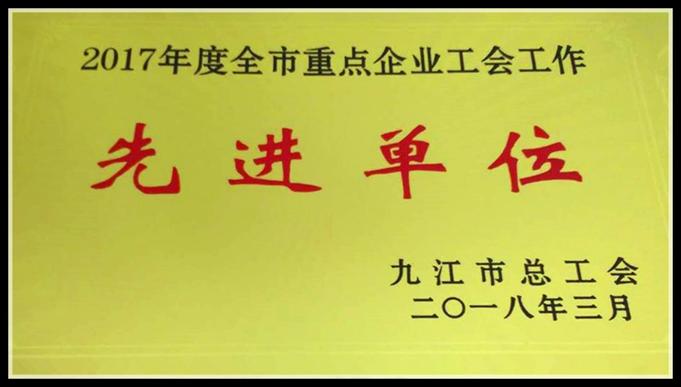 九江賽晶科技榮獲2017年度全市重點企業工會工作“先進單位”